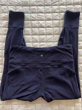 Rare Lululemon 12 Navy High Rise Yoga Lounge Soft Comfy Leggings Cuffed Ankle